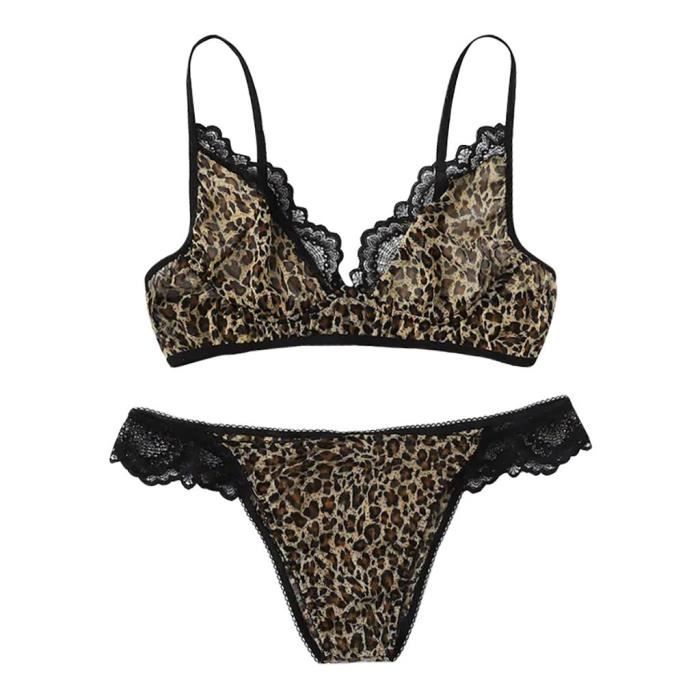 Ensemble De Lingerie Zt Imprim L Opard En Dentelle Sexy M Jaune