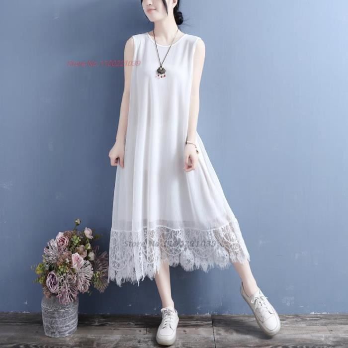 Ensemble De Lingerie Jupon Vintage En Coton Et Lin Pour Femme Robe En Dentelle Sans Manches Sous
