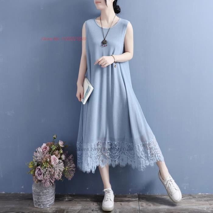 Ensemble De Lingerie Jupon Vintage En Coton Et Lin Pour Femme Robe En Dentelle Sans Manches Sous