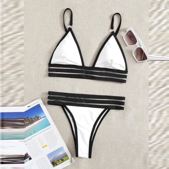 Maillot De Bain De Couleur Unie Bikini Push Up Pad Pour Femme Blanc