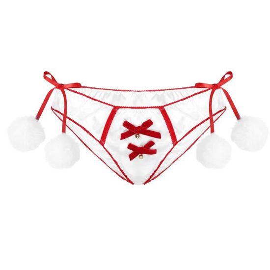 Iixpin String Femme Sexy Noël Pompon Slip Satin Lingerie Erotique Cosplay Adulte Déguisement