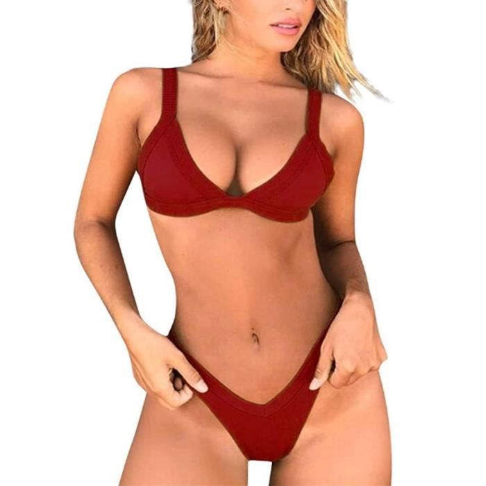 Maillot De Bain Pi Ces Femme Taille Haute String Sexy Sport Bikini