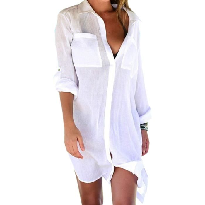 Cardigan de Plage Femmes Été Marque Blanc Cache Maillots V Cou Bikini Couleurs