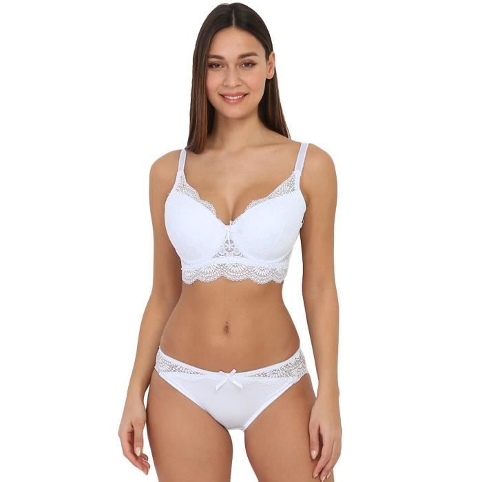 Ensemble Lingerie Ampliforme Blanc En Dentelle Fleurie Blanc