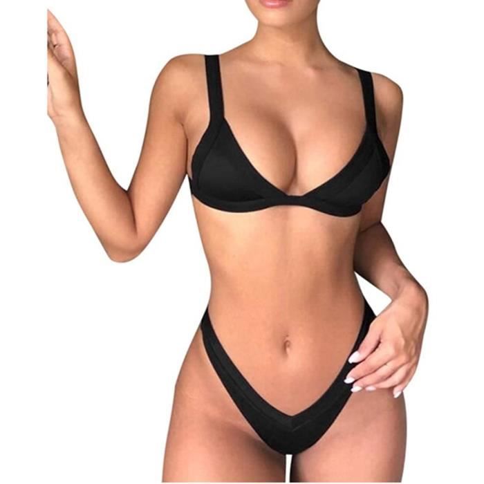 Maillot De Bain Pi Ces Femme Taille Haute String Sexy Sport Bikini