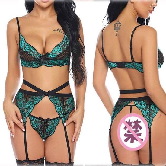 Sexy Femme Ensemble Lingerie Jarretière avec Porte Jarretelles Dentelle