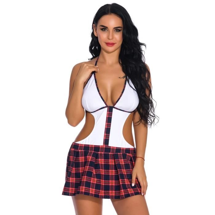Nouvelles femmes Sexy Lingerie cravate uniforme avec string Mini jupe costume sous vêtements S