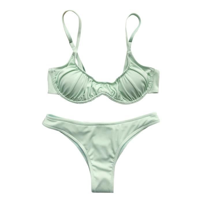 Maillot De Bain Femme Bikini Solide Ensemble De Deux Pi Ces Soutien