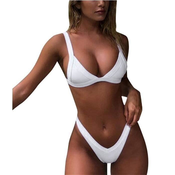 Maillot De Bain 2 Pièces Femme Taille Haute String Sexy Sport Bikini