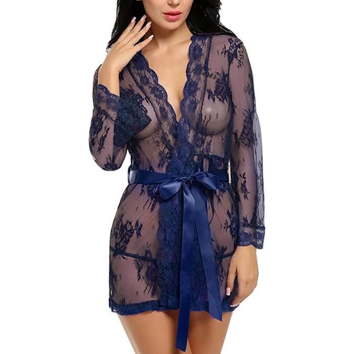 Krekco Femme Lingerie Sexy Lace Night Dress Suit Pajama Plus Size