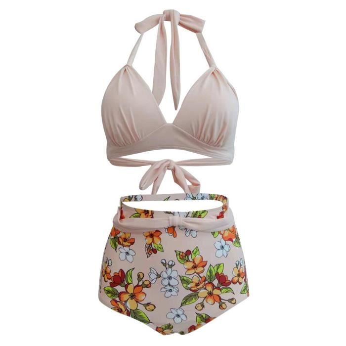 Maillot De Bain Bikini Pliss Rouge Haut Bleu Marine Avec Points Blancs Bas Femme Classique