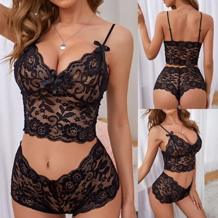 Ensemble De Lingerie Sexy Avec N Ud En Dentelle Pour Femmes Soutien