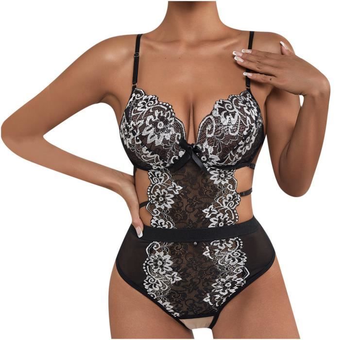Femmes Sexy col en V Lingerie dentelle évider vêtements de nuit fronde
