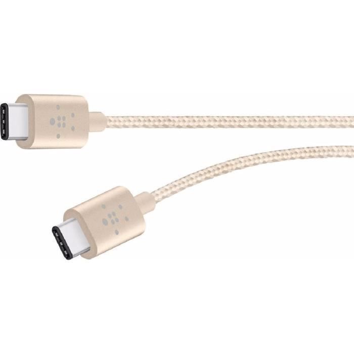 BELKIN Câble de charge avec connecteur USB C 2.0 / 3.A / 60W / 1,8M / 4K - Or métallique