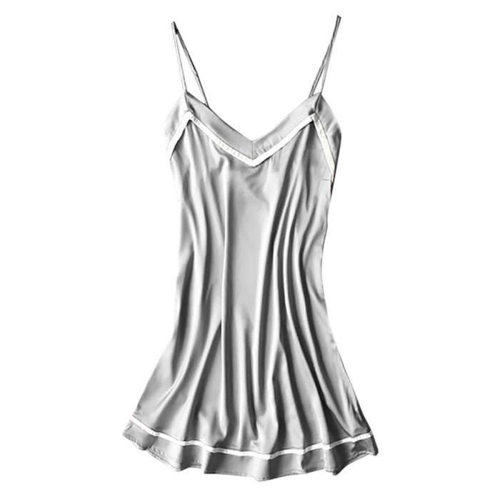 Nuisette Longue Nouvelles Femmes Satin Teddy Lingerie Sexy Deep V One
