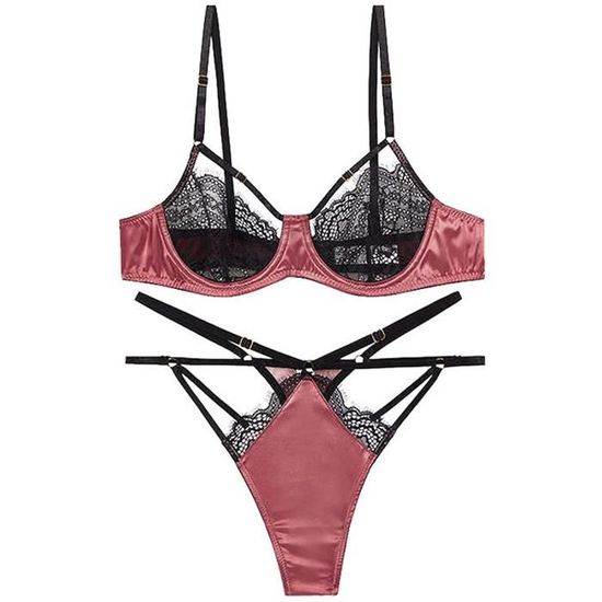 Amore Sexy Ensemble de Lingerie Satin Dentelle Soutien Gorge à