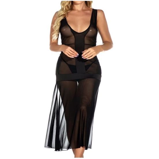 Femmes Splice Soutien Gorge Sans Fil Lingerie Dos Nu Pyjamas Chemise De Nuit Noir S Xl Noir