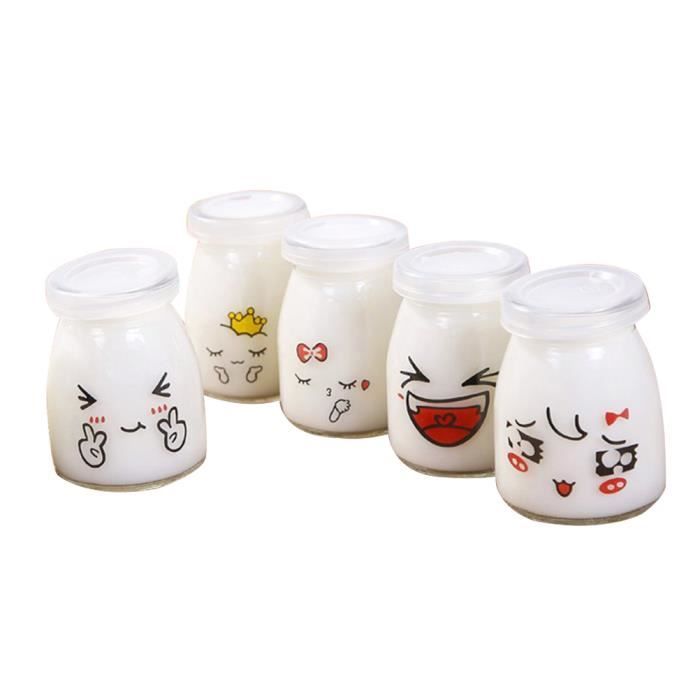 5pcs 150ml joli visage pudding bouteille verre contenant du yaourt résistant à la chaleur tasse de lait Jelly Jar (motif aléatoire