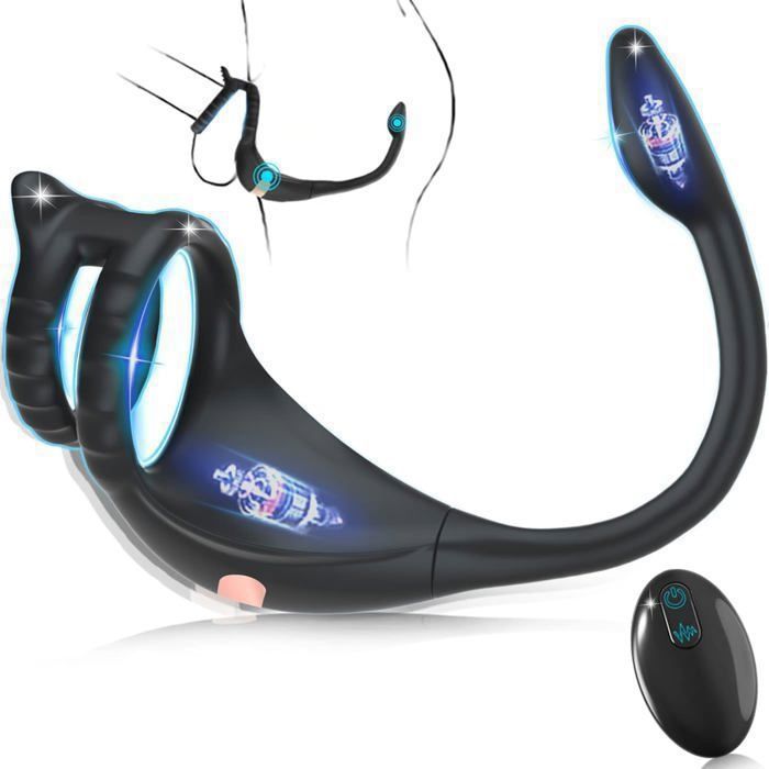 Anneau de Pénis Vibrant avec Plug Anal Sex Toys avec 10 Modes