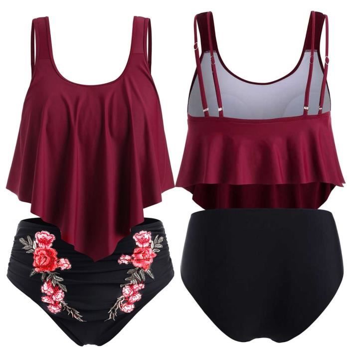 Maillot De Bain Bikini Push Up Rembourr Grande Taille Pour Femme Vin
