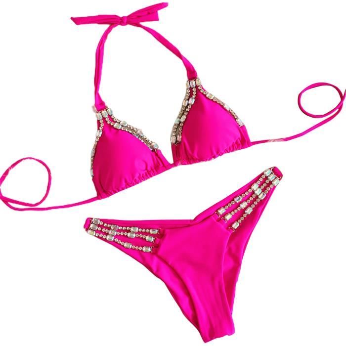 MAILLOT DE BAIN 2 piècesensemble bikini strass bandage sexy réglable