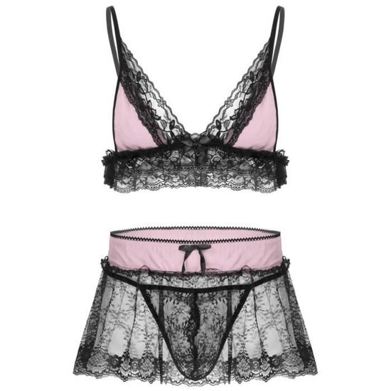 Yonghs Fr Lingerie Sissy Homme Sexy Dentelle Soutien Gorge String