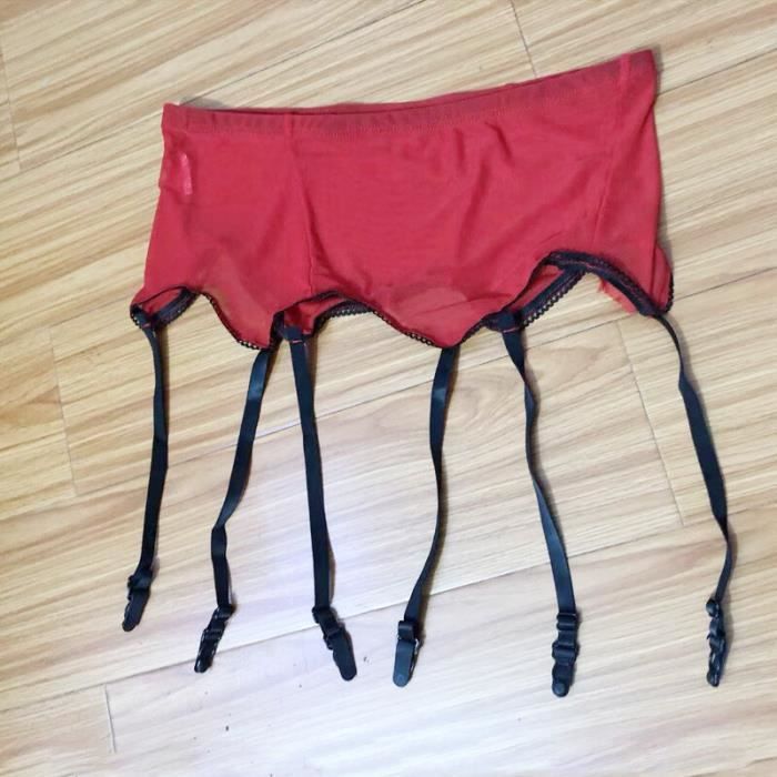 Porte Jarretelle En Maille Taille Haute Pour Femmes Rouge A9711 Lingerie Sexy Blanc