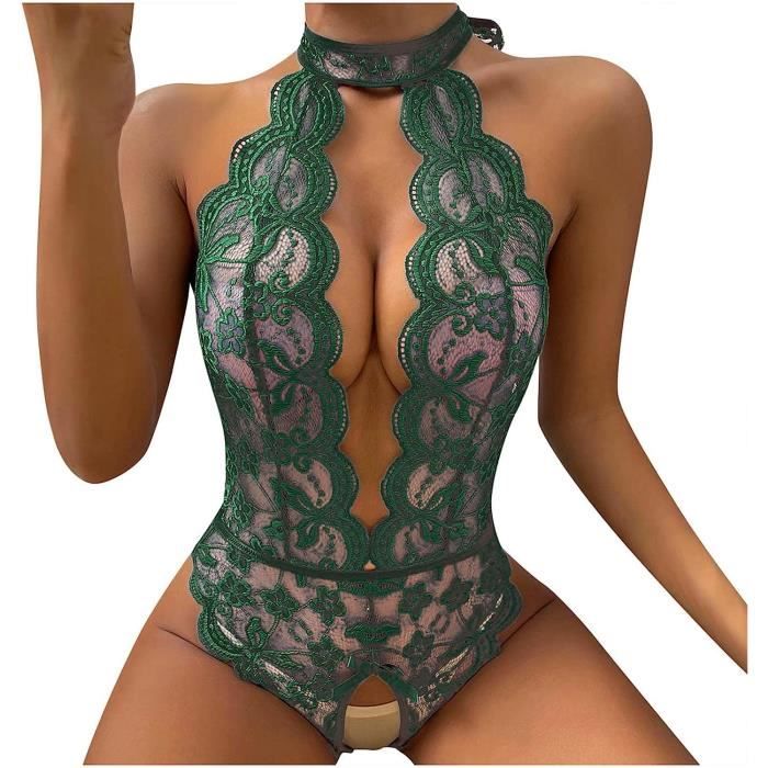 Ensemble Lingerie Sexy Femme Body Et Combinaison Dos Nu En Dentelle