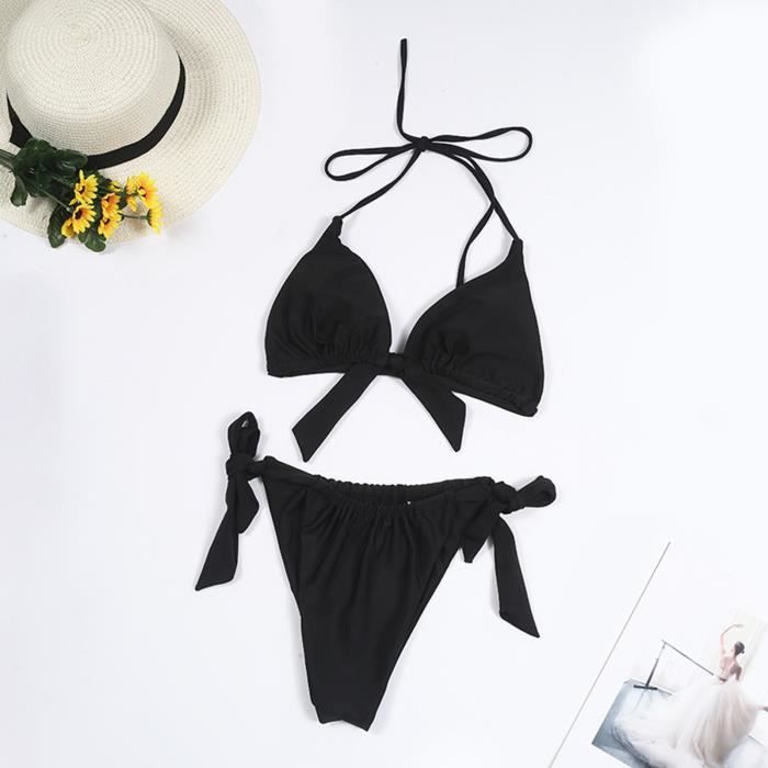 Maillot De Bain Bikini De Couleur Unie Rembourr Set De Deux Pi Ces