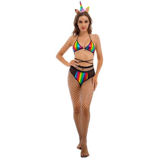 Yizyif Ensemble Sexy Femme Costume Licorne Tenue Cosplay Lingerie