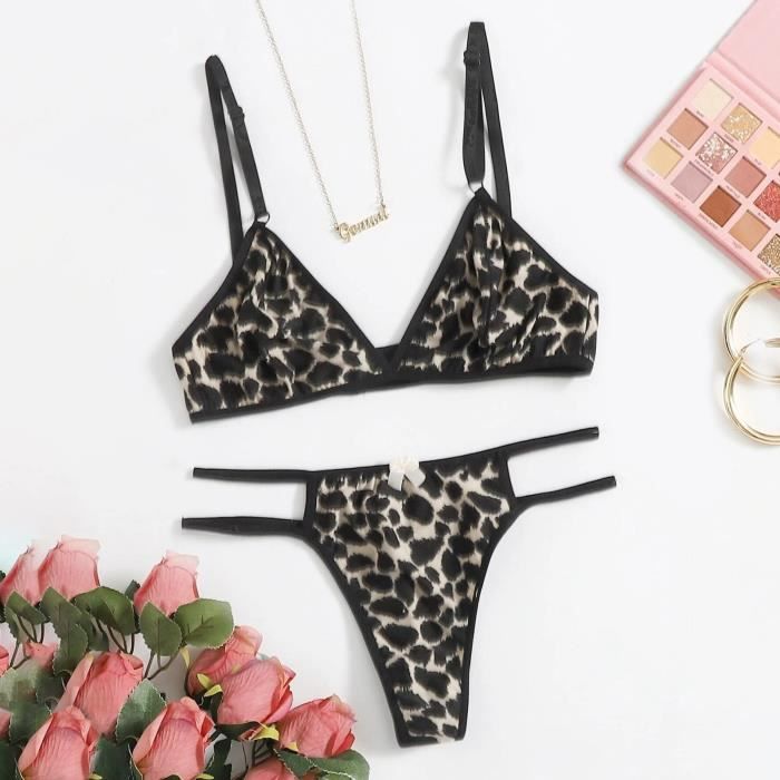 Lingerie Sexy String Imprim L Opard String Sous V Tements V Tements De Nuit Soutien Gorge