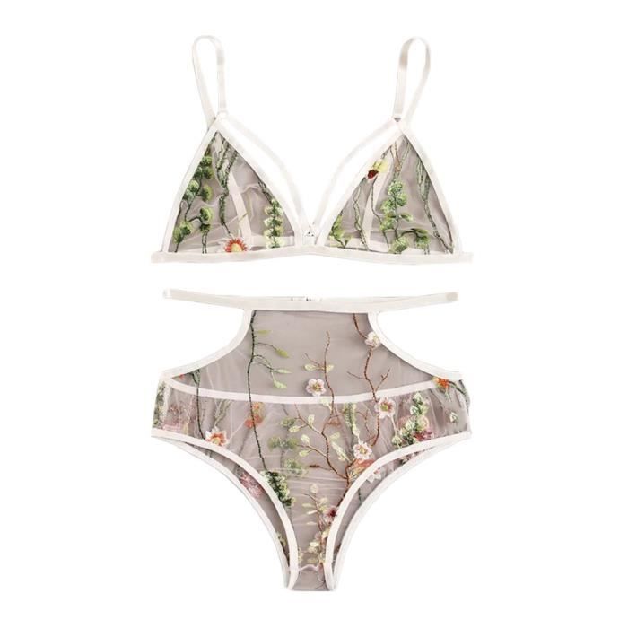 Ensemble De Lingerie Sous V Tements Transparents Brod S En Dentelle
