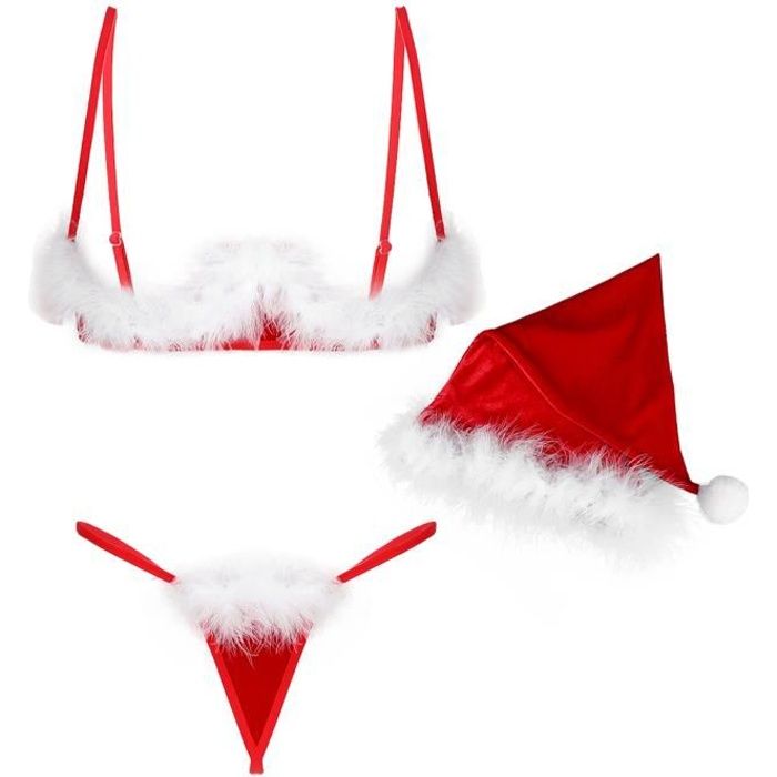 Iixpin Ensemble de Lingerie Noël Cosplay Sexy Femme Costume Mère Noël