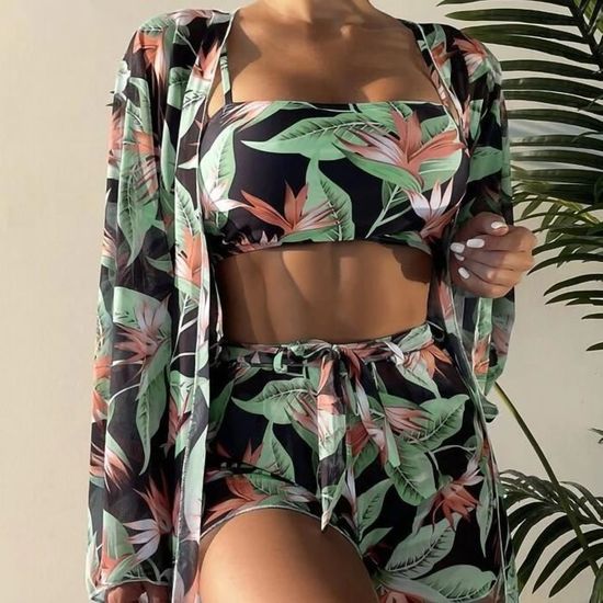 Dames Mode Fleur Imprim La Age Fendu Bikini Sexy Femmes Boxer Maillot