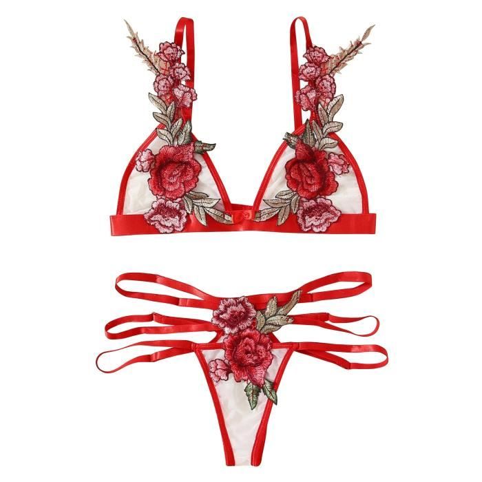 Sexy G String Fleurs Rose Broderie Bralette Dentelle Soutien Gorge Bustier Lingerie String