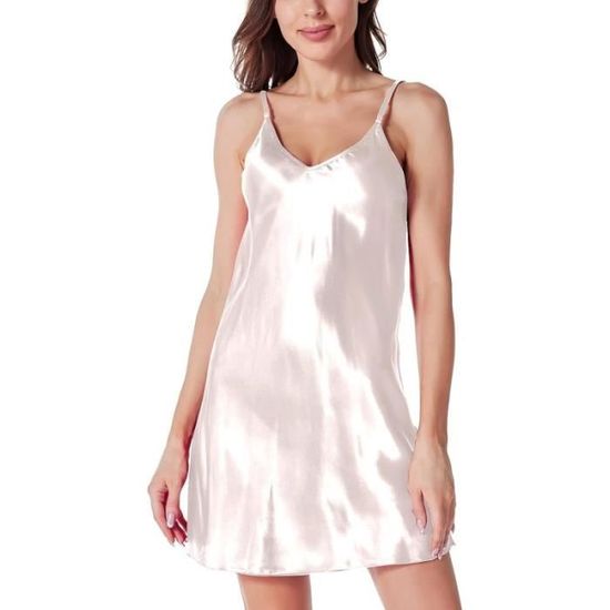 Nuisette Satin Pour Femme Chemise De Nuit Avec Col En V Lingerie Robe De Nuit Bretelles
