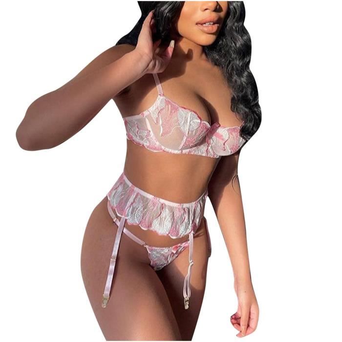 Femmes Mode Dentelle Broderie Fil Gratuit Lingerie Sexy Trois Pi Ces