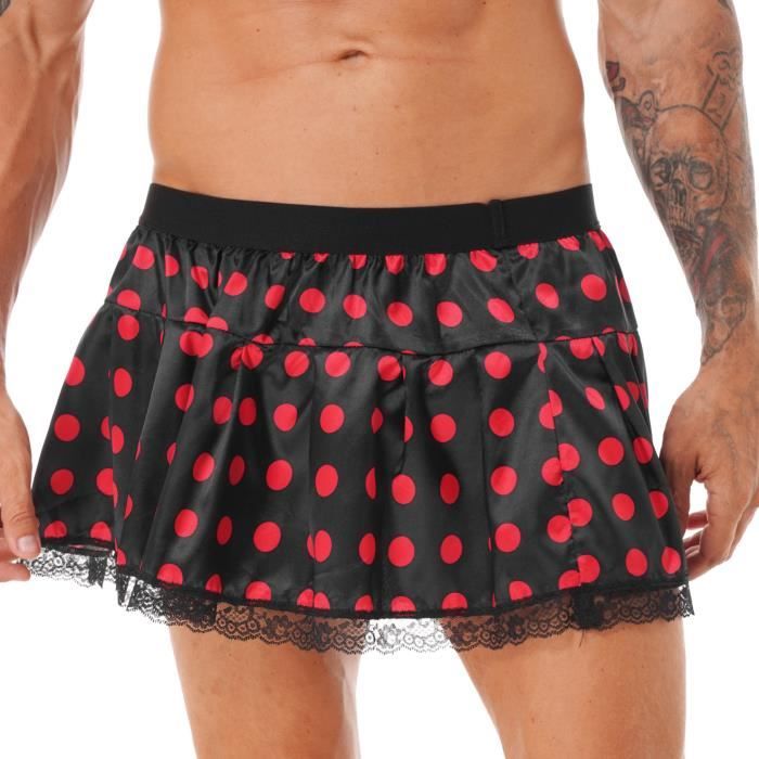 Dpois Homme Mini Jupe Courte Jupe Volants En Satin Sissy Lingerie Vetement De Nuit Sous
