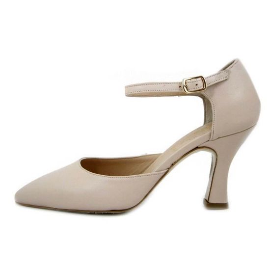 Escarpin Femme Osvaldo Pericoli Cuir Souple Beige Nude Talon Aiguille Cm Boucle De