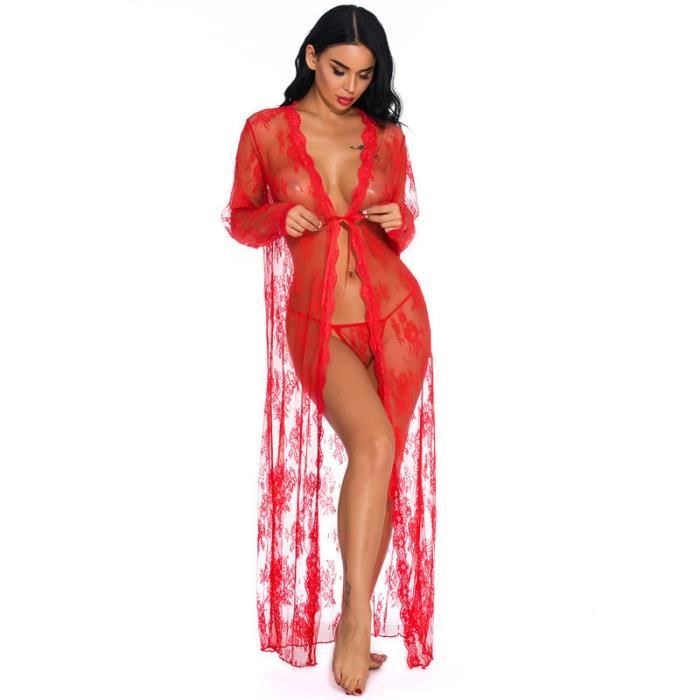 Ensemble De Lingerie Jupon Sexy En Dentelle Pour Femmes Robe Longue En Maille Lingerie Sous