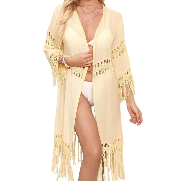 Bloomer Cache Couche Bikini Cover Up Hollow Out Tassels Dames Robe De Protection Solaire Style