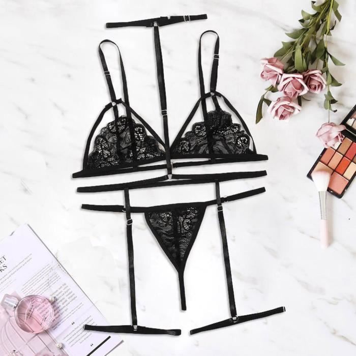 Mode Femmes Plus La Taille Soutien Gorge Col En V String Jarreti Re Lingerie Ensemble Sous