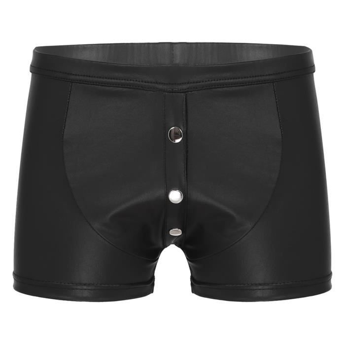 IEFIEL Boxer Homme Cuir PU Sexy Jockstrap Sous vêtements Erotique Lingerie Fetiche Mini Short