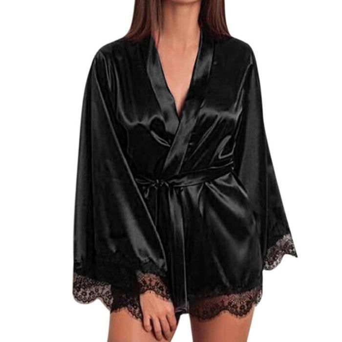 Robe De Chambre Femmes Satin Chemise De Nuit Soie Dentelle Lingerie