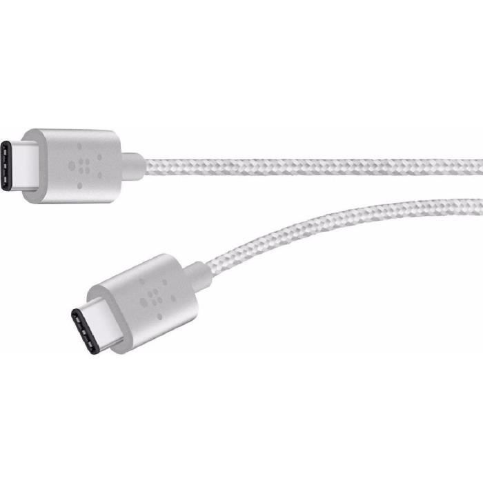 BELKIN Câble de charge avec connecteur USB C 2.0 / 3.A / 60W / 1,8M / 4K - Argent métallique