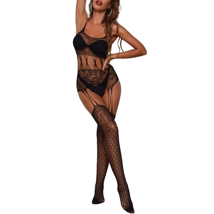 IEFIEL Bodystocking Fishnet Femme Body Résille Lingerie de Nuit