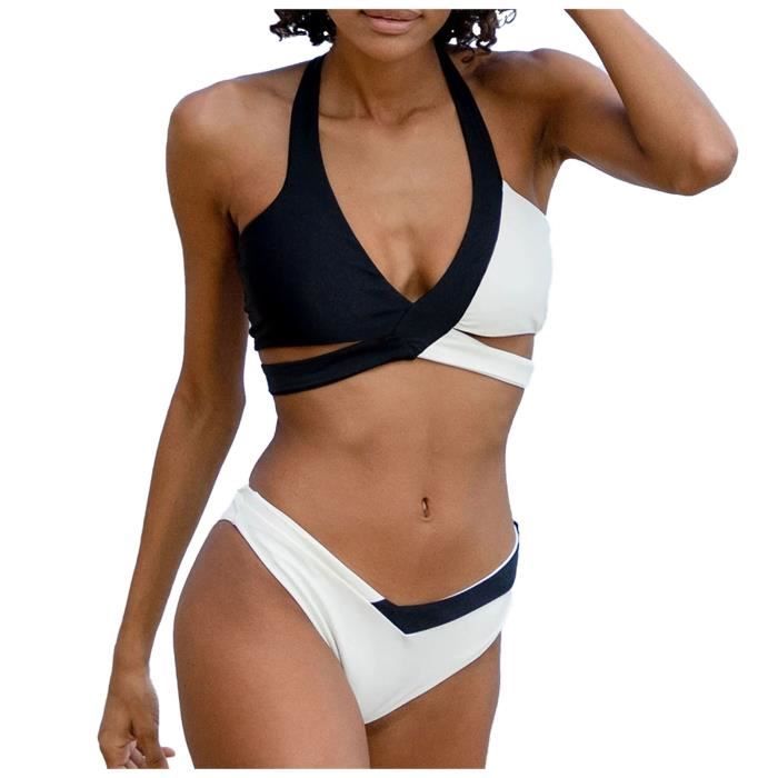 Bikini Maillot de bain Frenulum Sexy Fendu de Couleur Contractée pour
