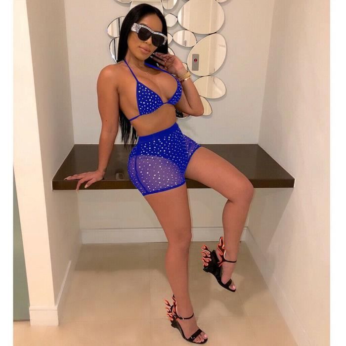 Maillot De Bain T Sexy Femmes Strass Bikini Ensembles Cristal Diamant