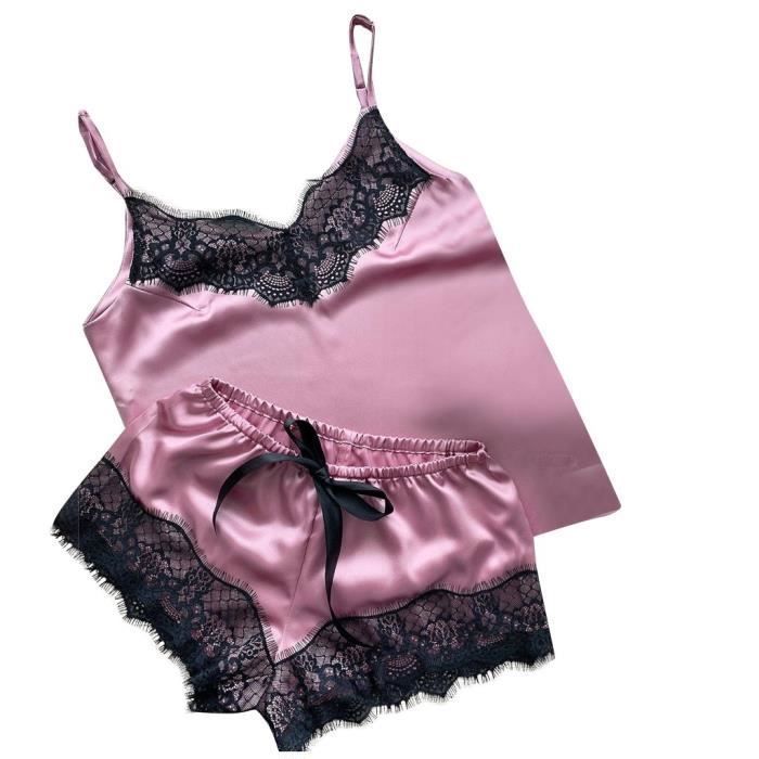 Sasaquoy Pyjama Chemise De Nuit Satin Soie Noeud De Lingerie Femme