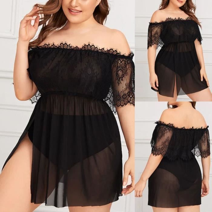Mode Femmes Plus La Taille Dentelle Sheer Mesh Lingerie Chemise De Nuit